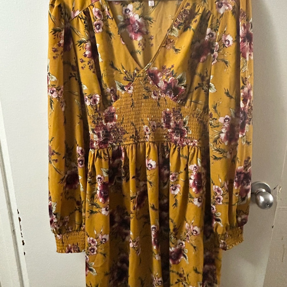 Floral Yellow Long Sleeve Dress